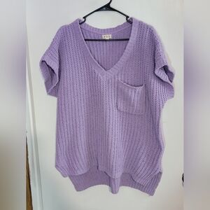 POL Lilac Chunky Knit V-Neck Oversized Top